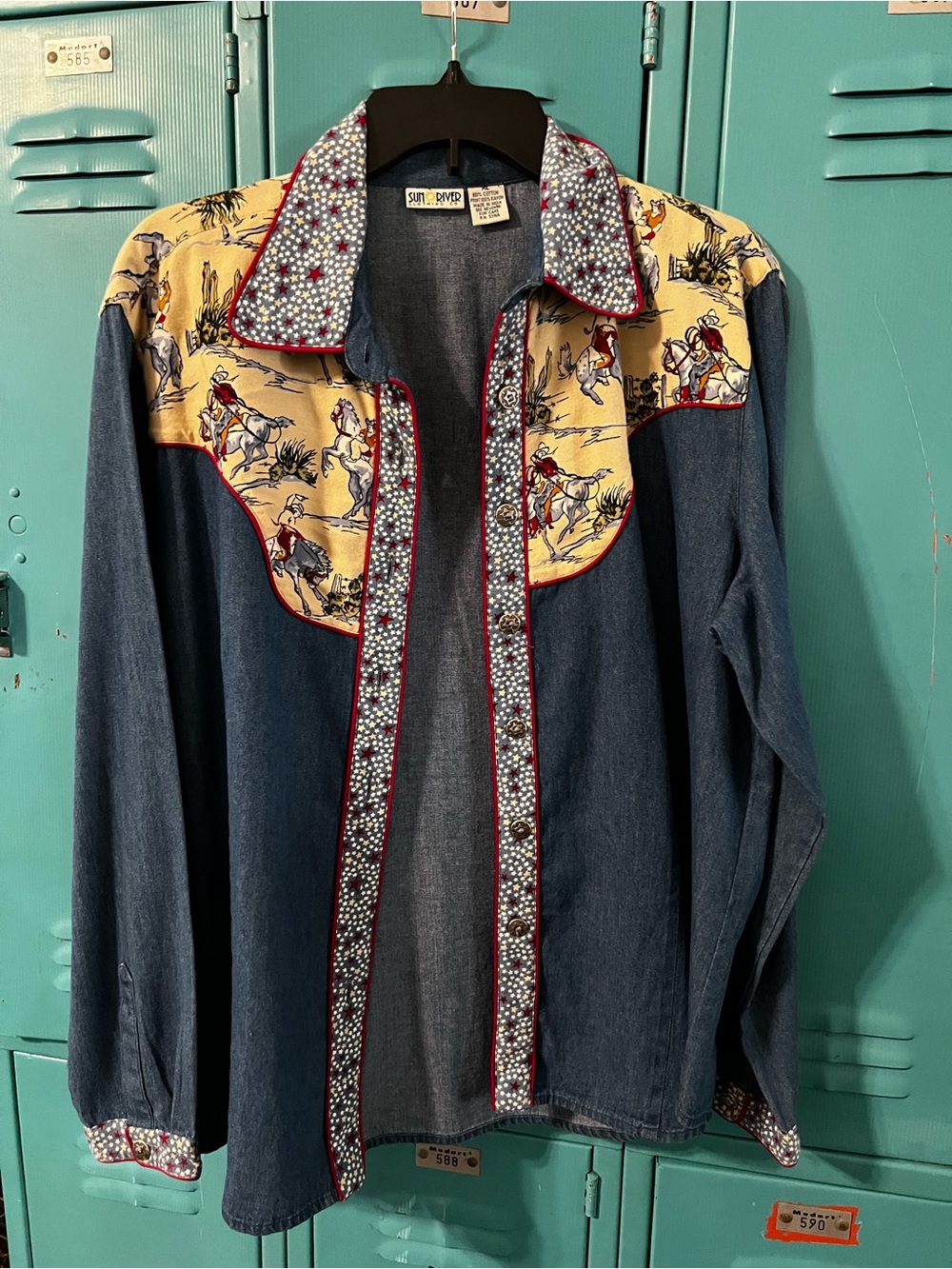 Women’s Western Denim Shirt with Yellow Rodeo Yoke